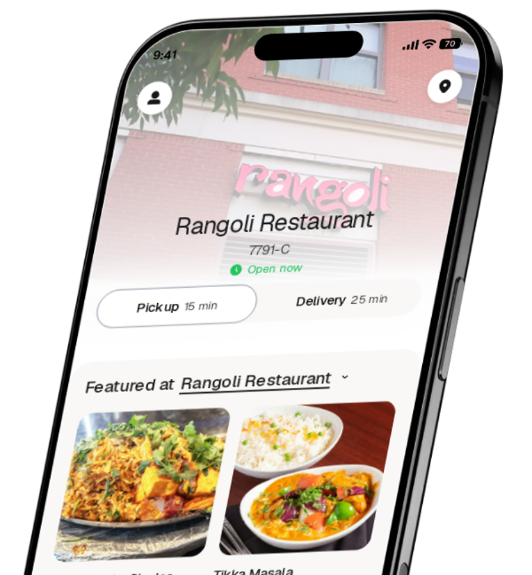 Rangoli Restaurant app preview