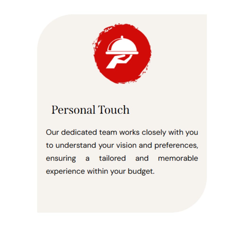 Red circular icon with a white hand holding a cloche, above text about "Personal Touch".